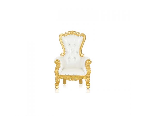 Child Throne Chair - Tufted White | Gold Base