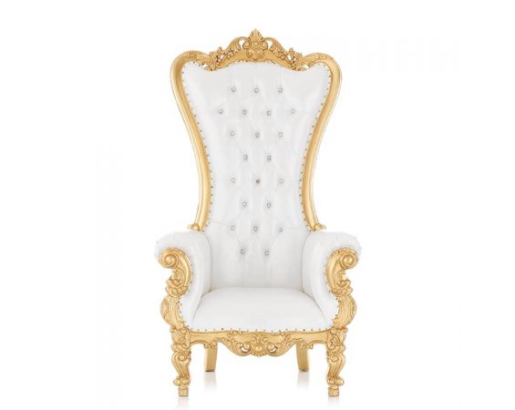 Throne Chair - Tufted White with Gold Trim 