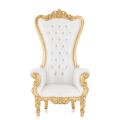 Throne Chair - Tufted White with Gold Trim 