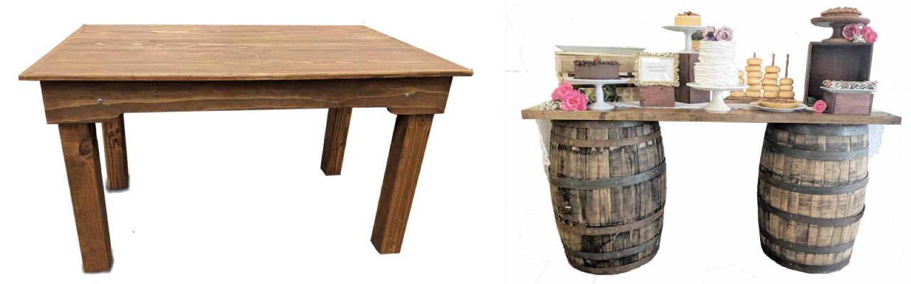 Wooden tables for rustic theme